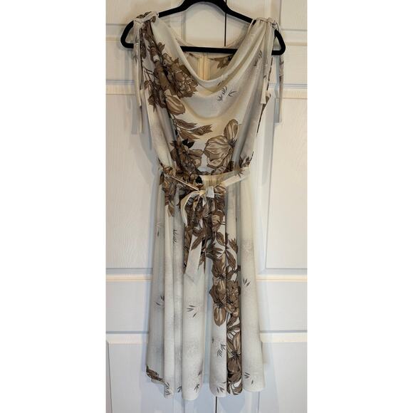 mary martin Dresses & Skirts - Vintage Floral Print Dress Sleeveless Tie Strap Midi Cream Brown